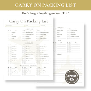 Carry-On Packing List (Printable)