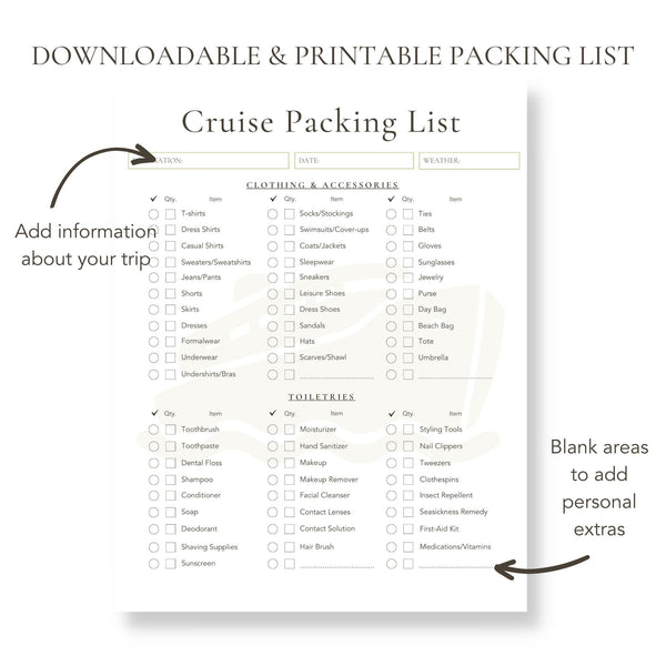 Cruise Packing List (Printable)