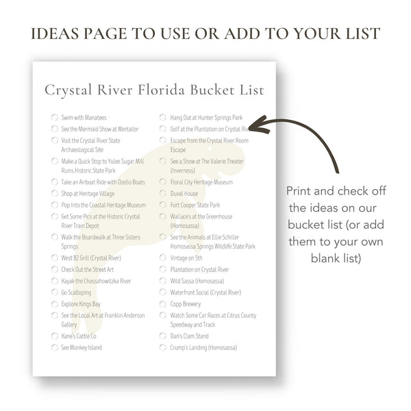 Crystal River Florida Bucket List (Printable)
