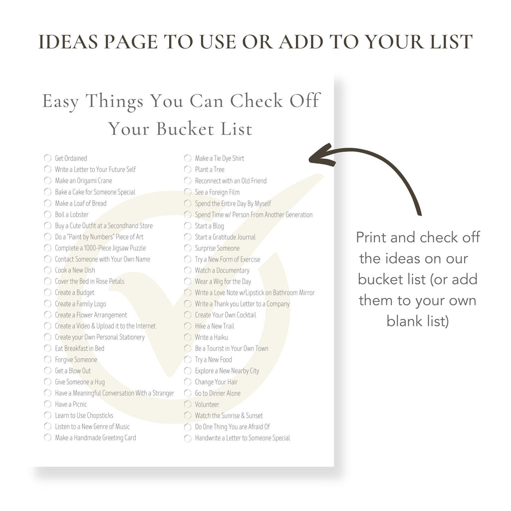 Bucket Check Printable Easy Things You Can Check Off Your Bucket List (Blank ...