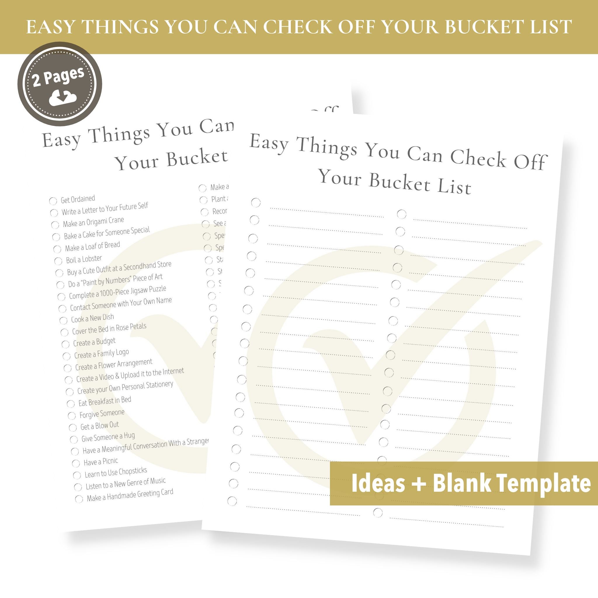 Check Things Over Printable Easy Things You Can Check Off Your Bucket List (Blank ...