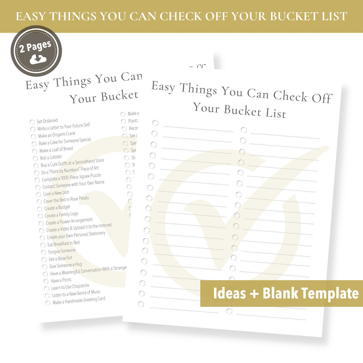Printable Easy Things You Can Check Off Your Bucket List (Blank ...