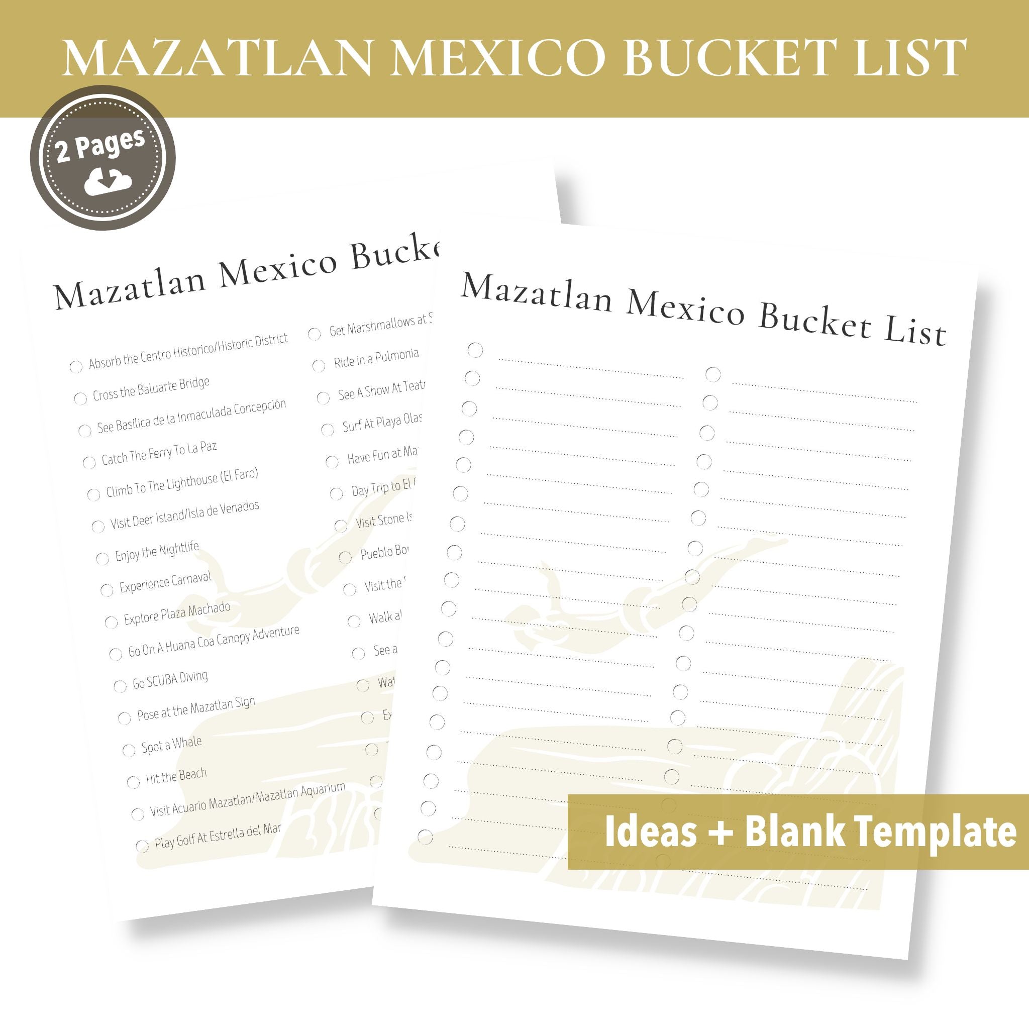 Mazatlan Mexico Bucket List (Printable)