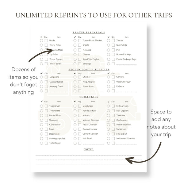 Road Trip Packing List (Printable)
