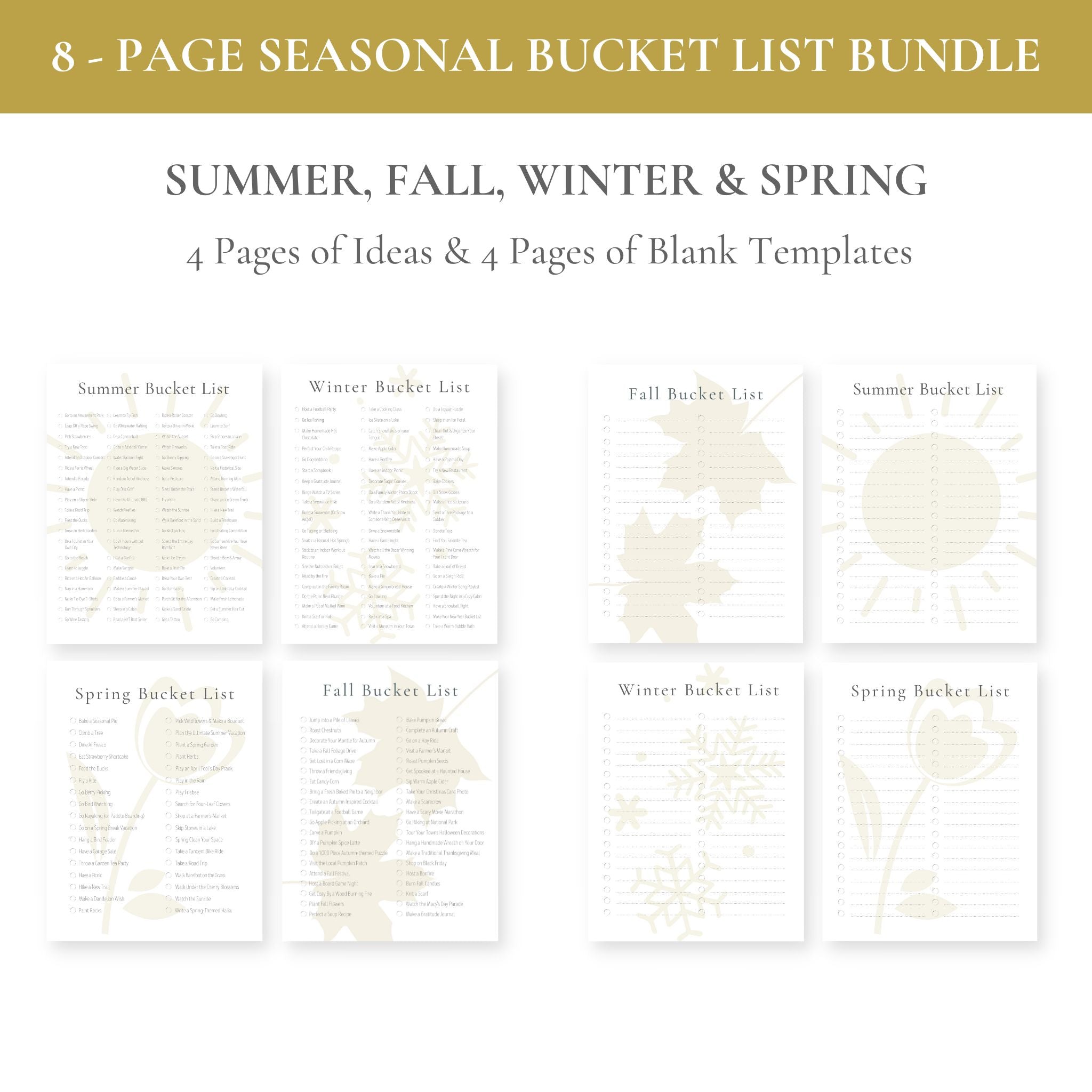 8-Page Seasonal Bucket List Bundle (Printable)