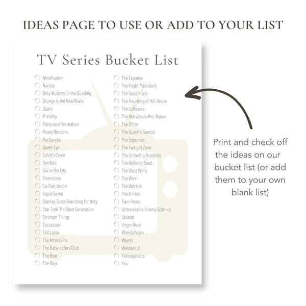 TV Series Bucket List (Printable)