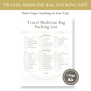 Travel Medicine Bag Packing List (Printable)
