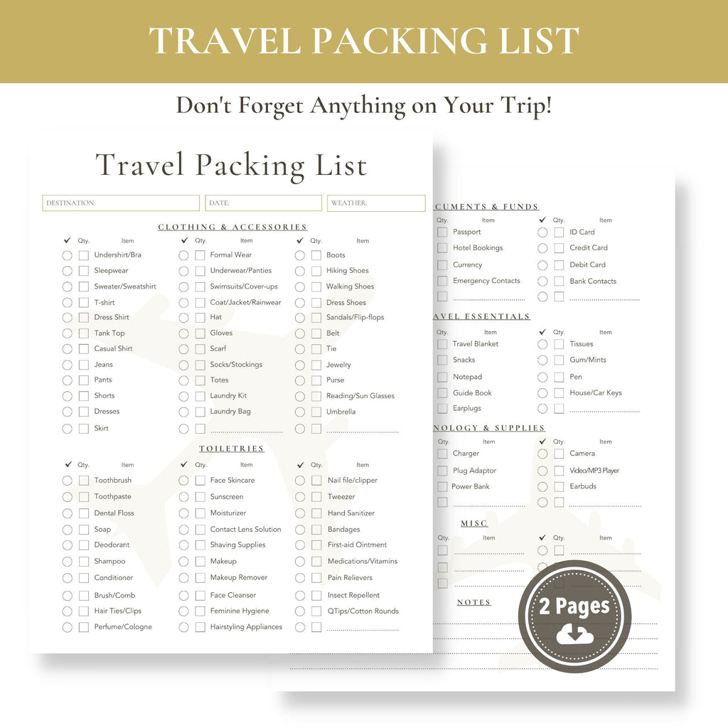 Printable Travel Packing List (The Ultimate Travel Checklist