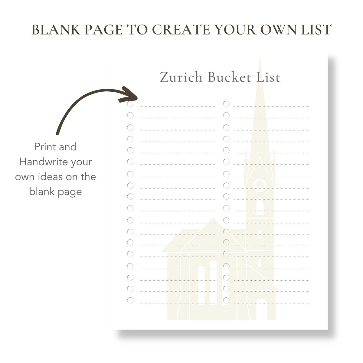 Printable Zurich Switzerland Bucket List (Blank Template Included