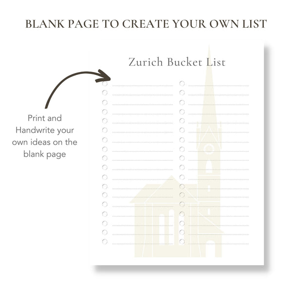 Zurich Switzerland Bucket List (Printable)