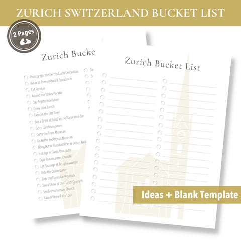Zurich Switzerland Bucket List (Printable)